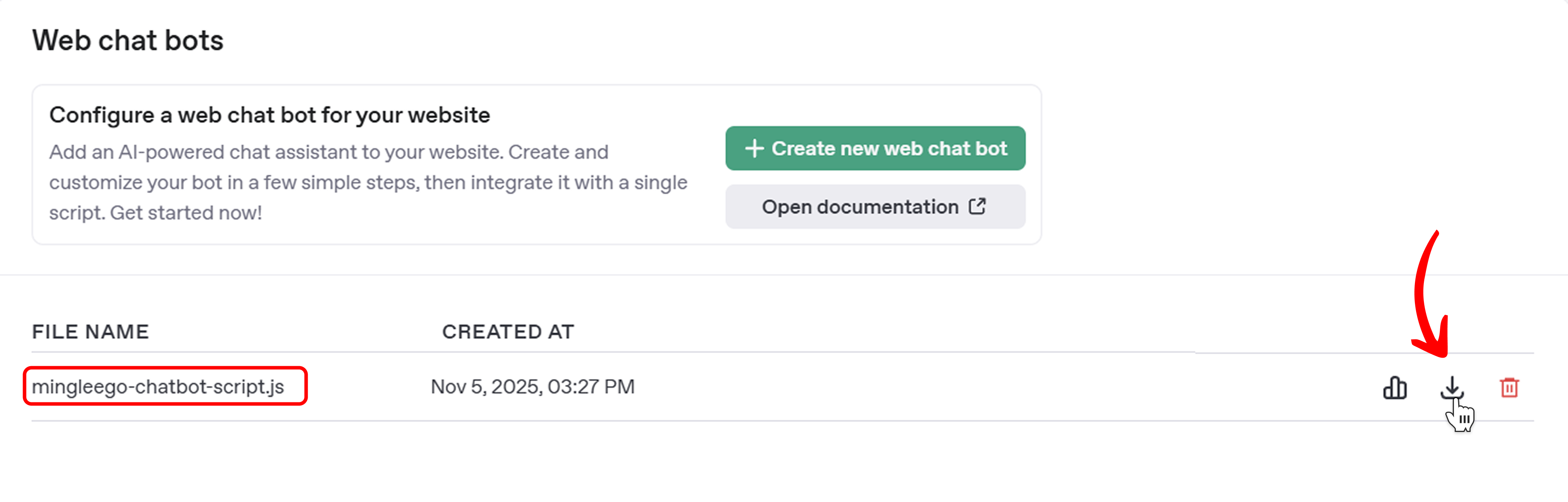 Download Chatbot Script from Web Chat Bots Page