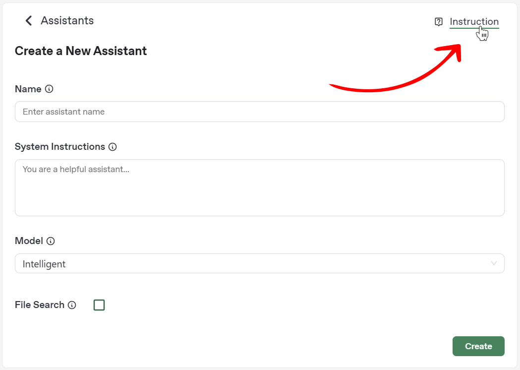 Create New Assistant Instruction