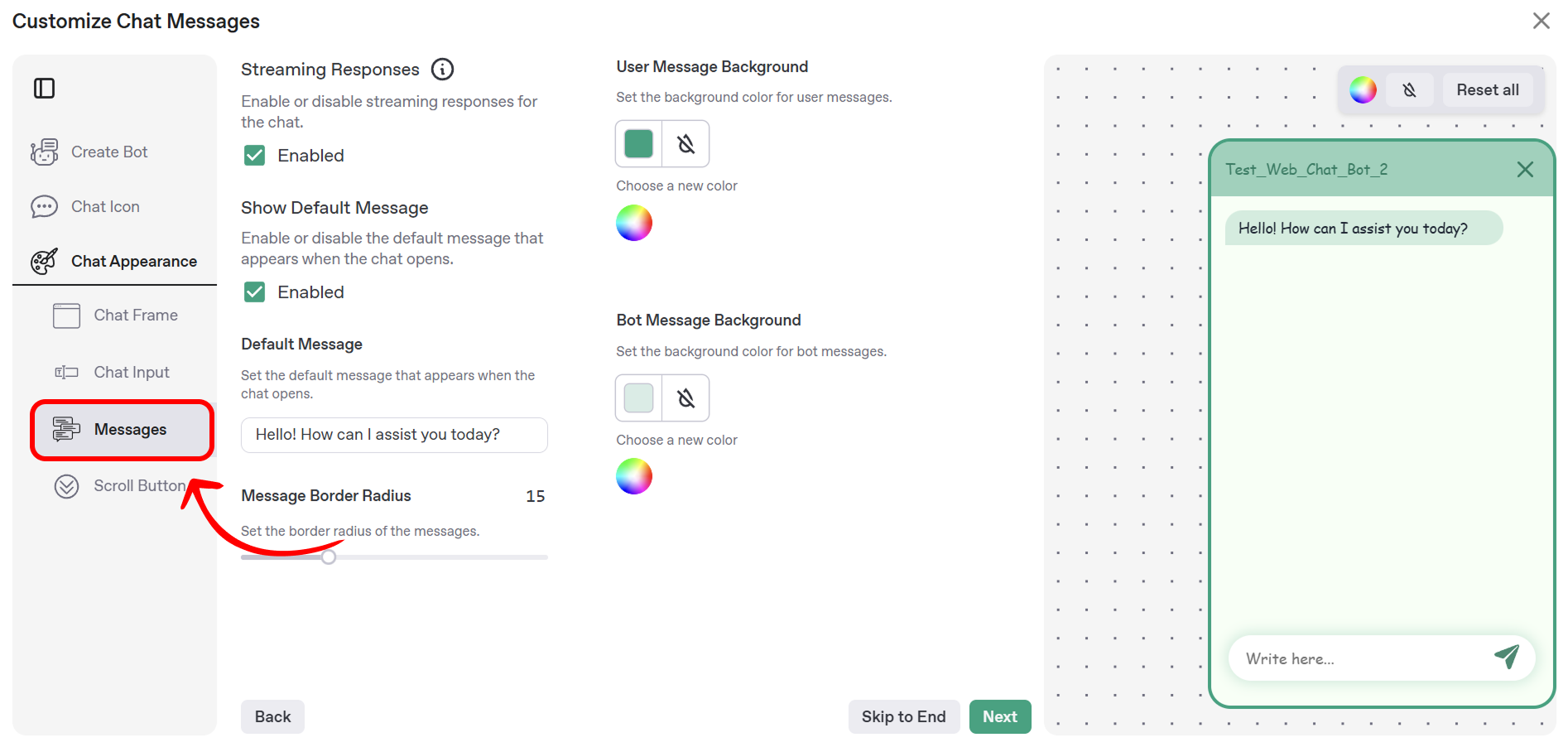 Messages Customization Form