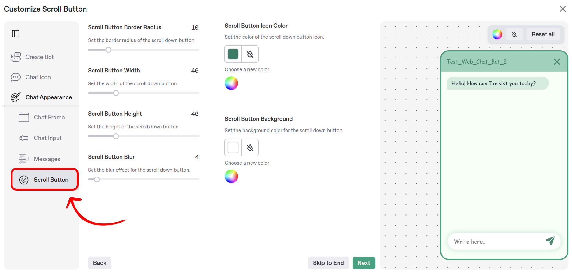 Scroll Button Customization Form
