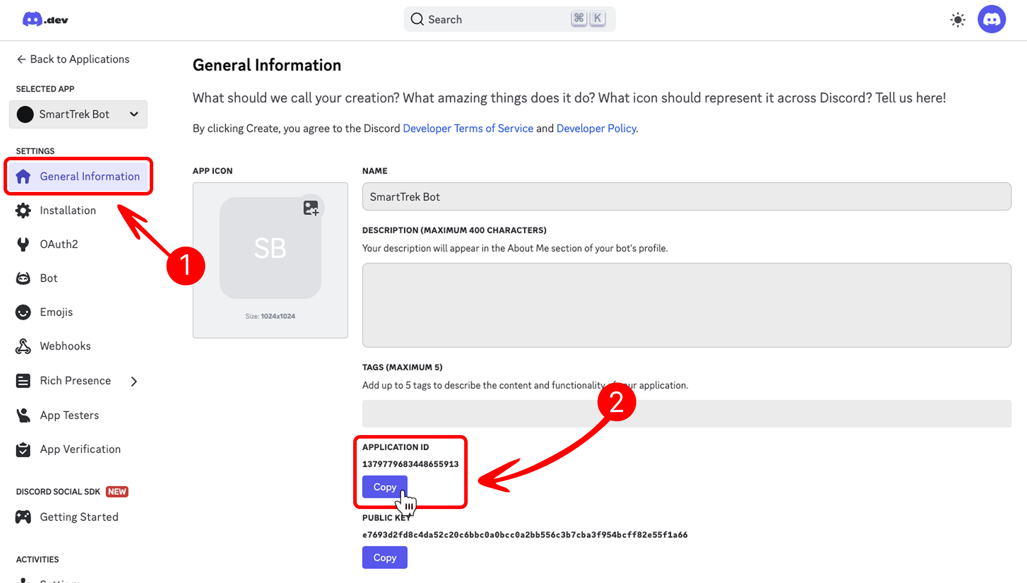 Copy Application ID from General Information Tab