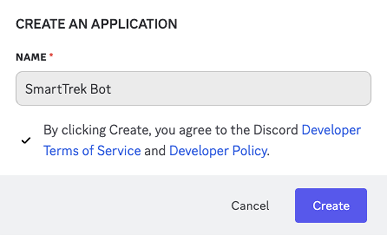 Enter Application Name and Create in Discord Developer Portal