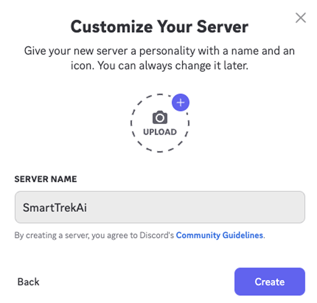 Enter Server Name and Create Server in Discord