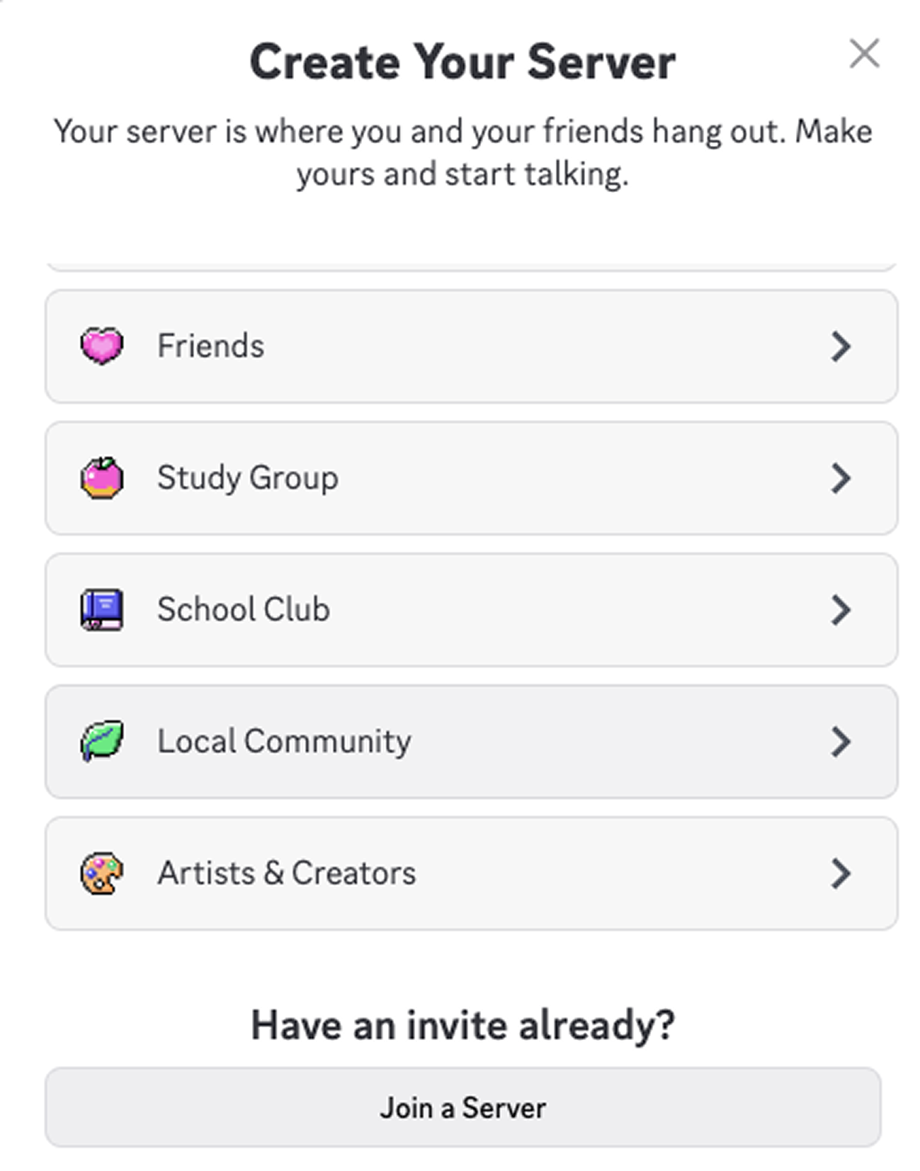 Select Server Template Options in Discord