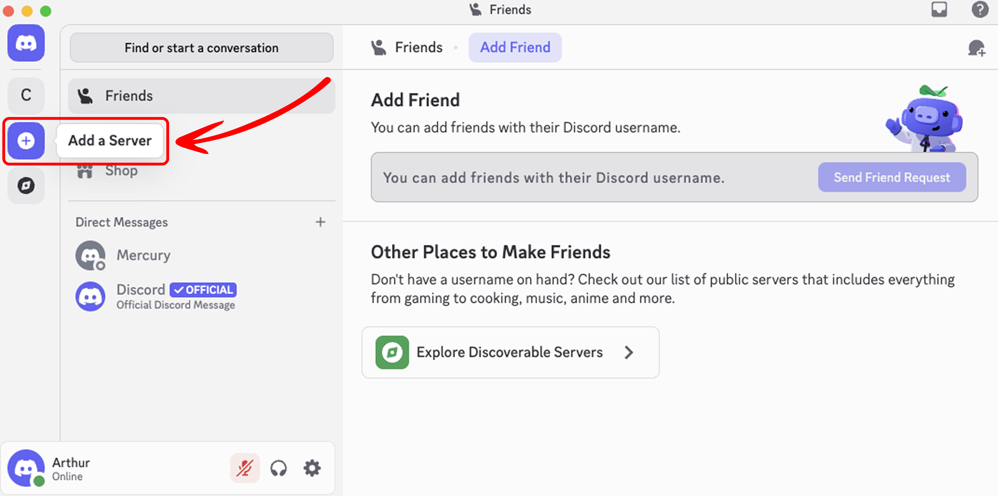 Plus Icon in Discord Sidebar to Create Server