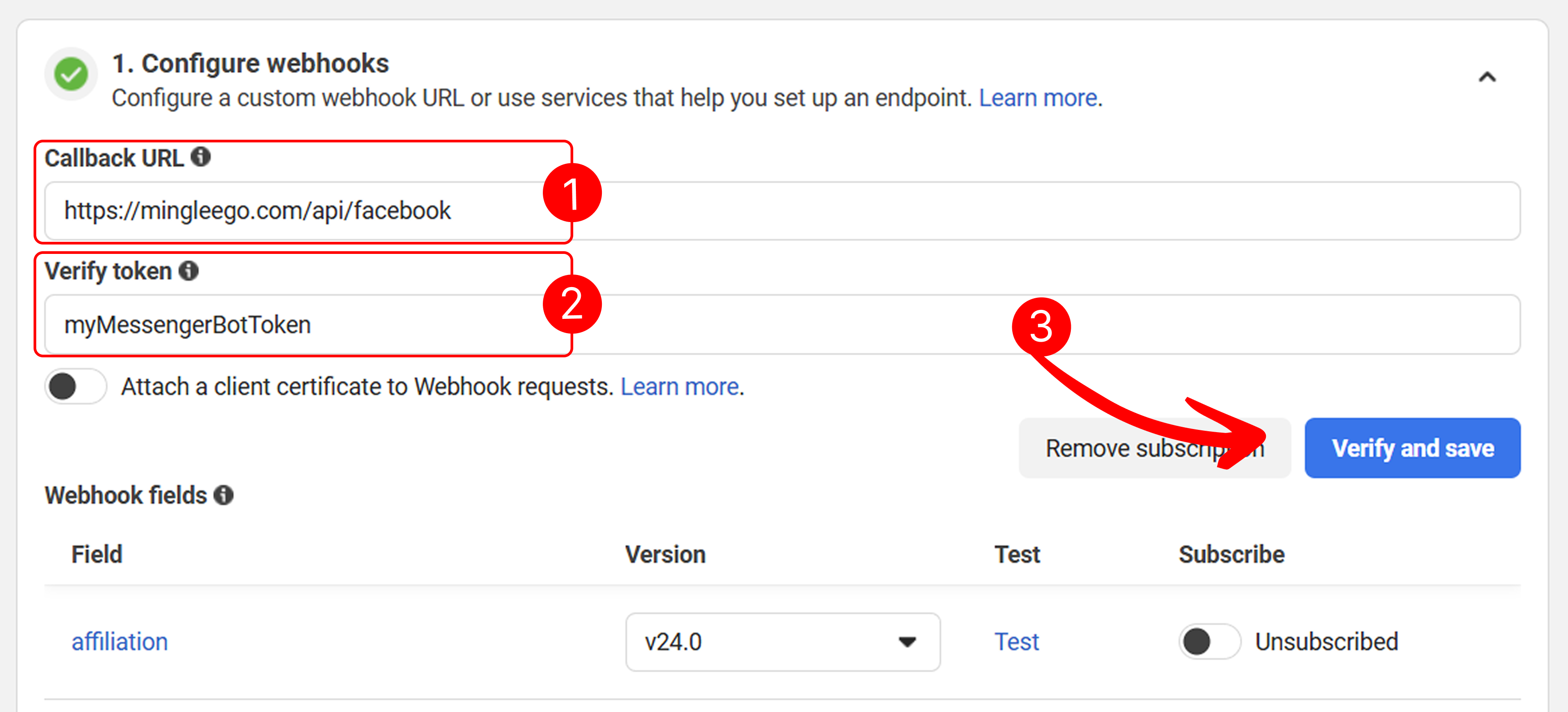 Add Callback URL in Webhooks