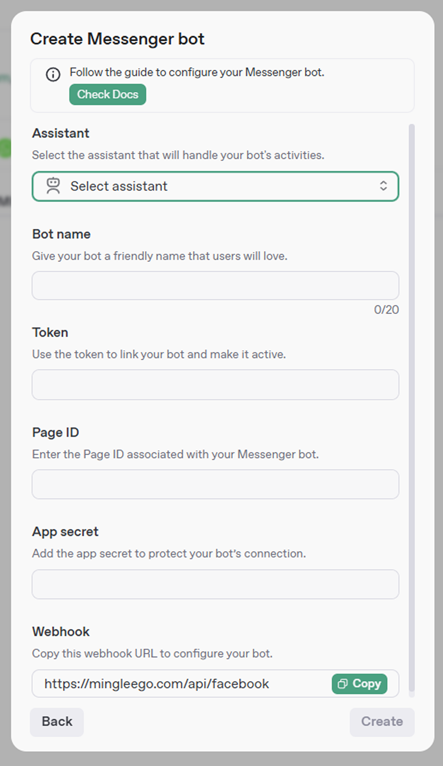 Create Facebook Messenger Bot Form