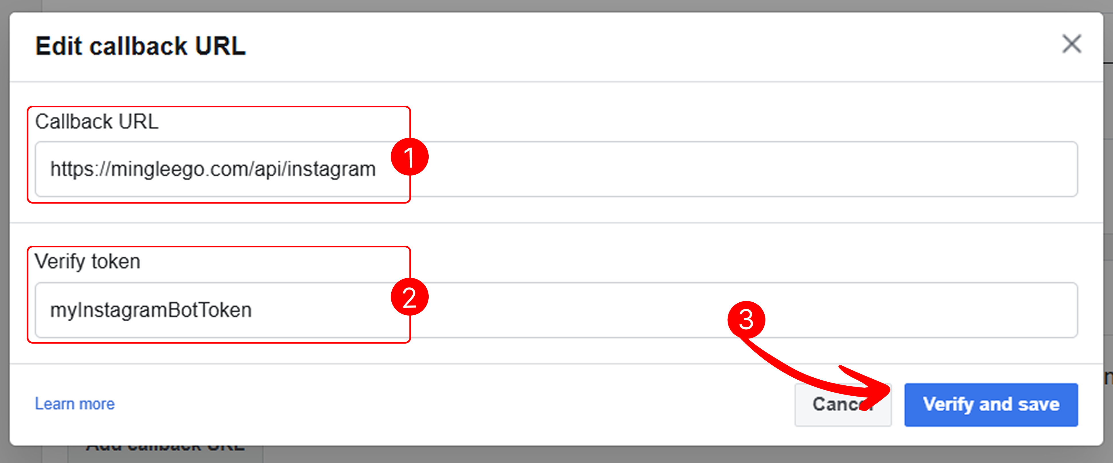 Add Callback URL in Webhooks