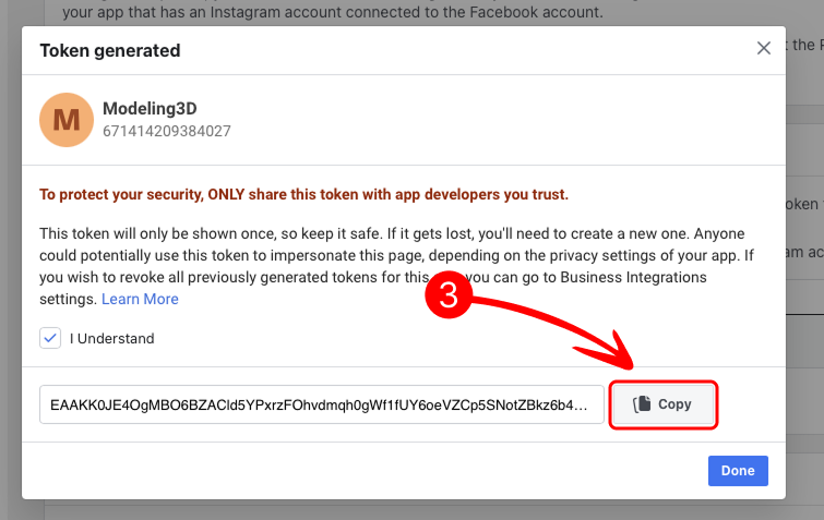 Copy Generated Access Token Button