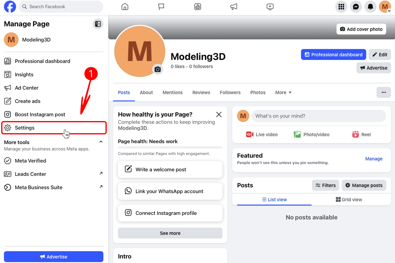 Facebook Page Settings Menu