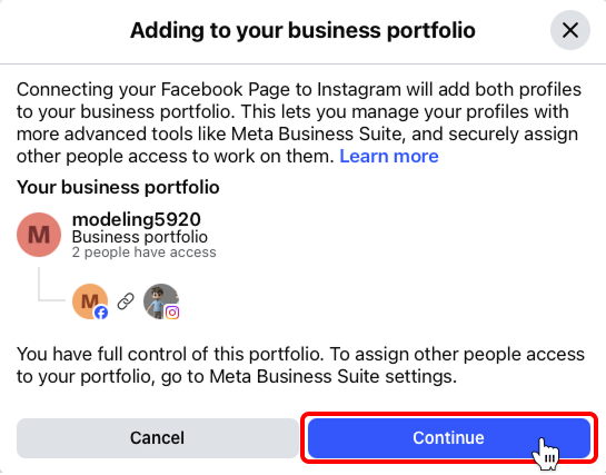 Linked Instagram Account Confirmation