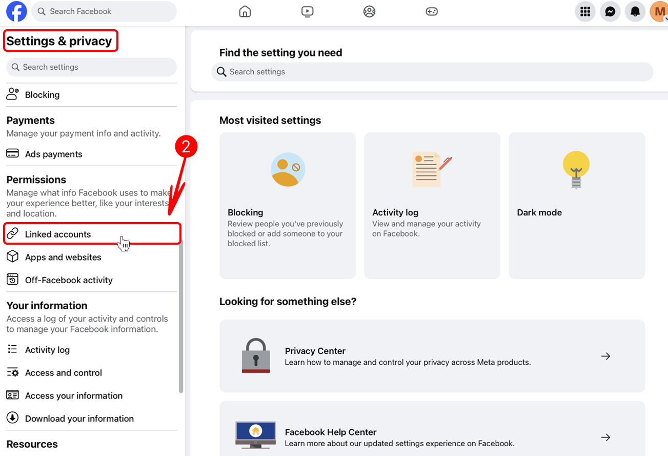 Permissions and Linked Accounts Section