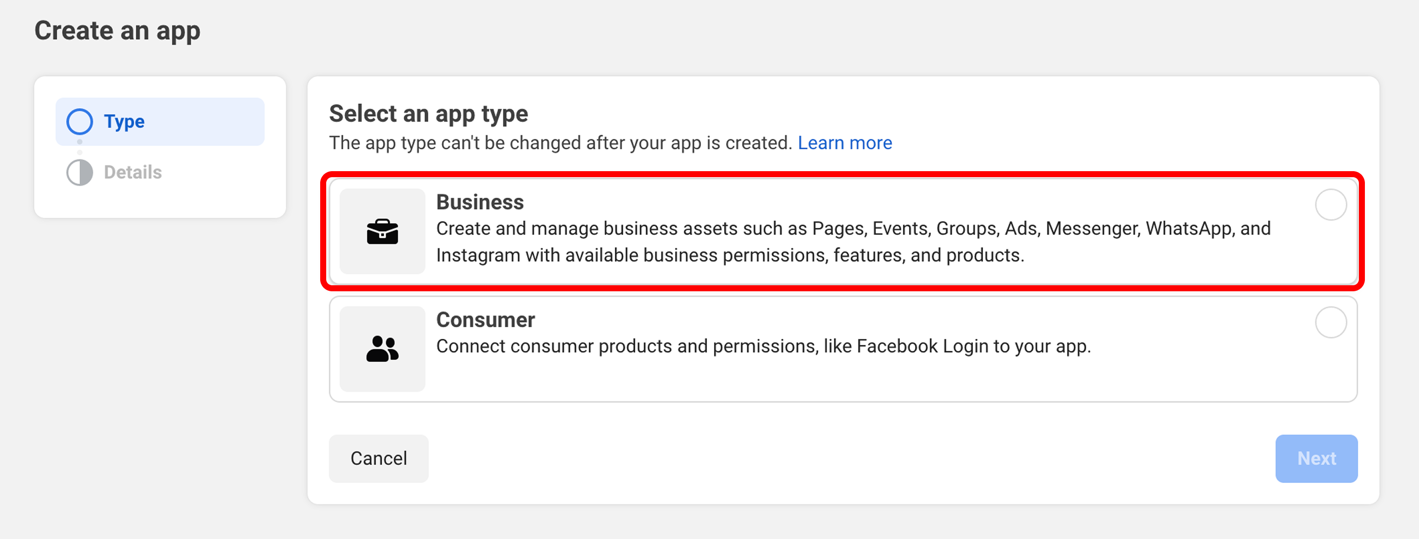 Choose Business App Type