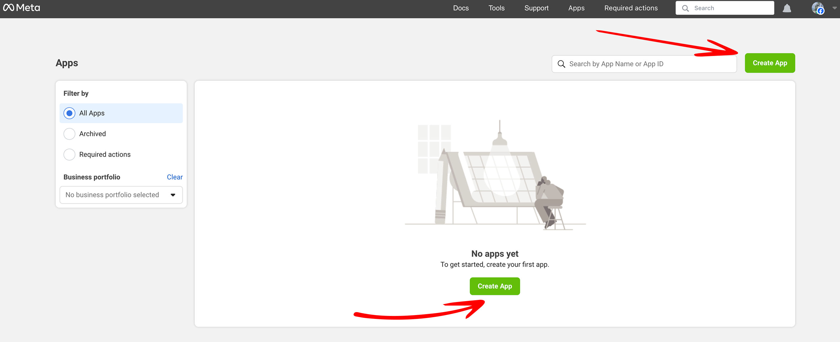 Create New App Button