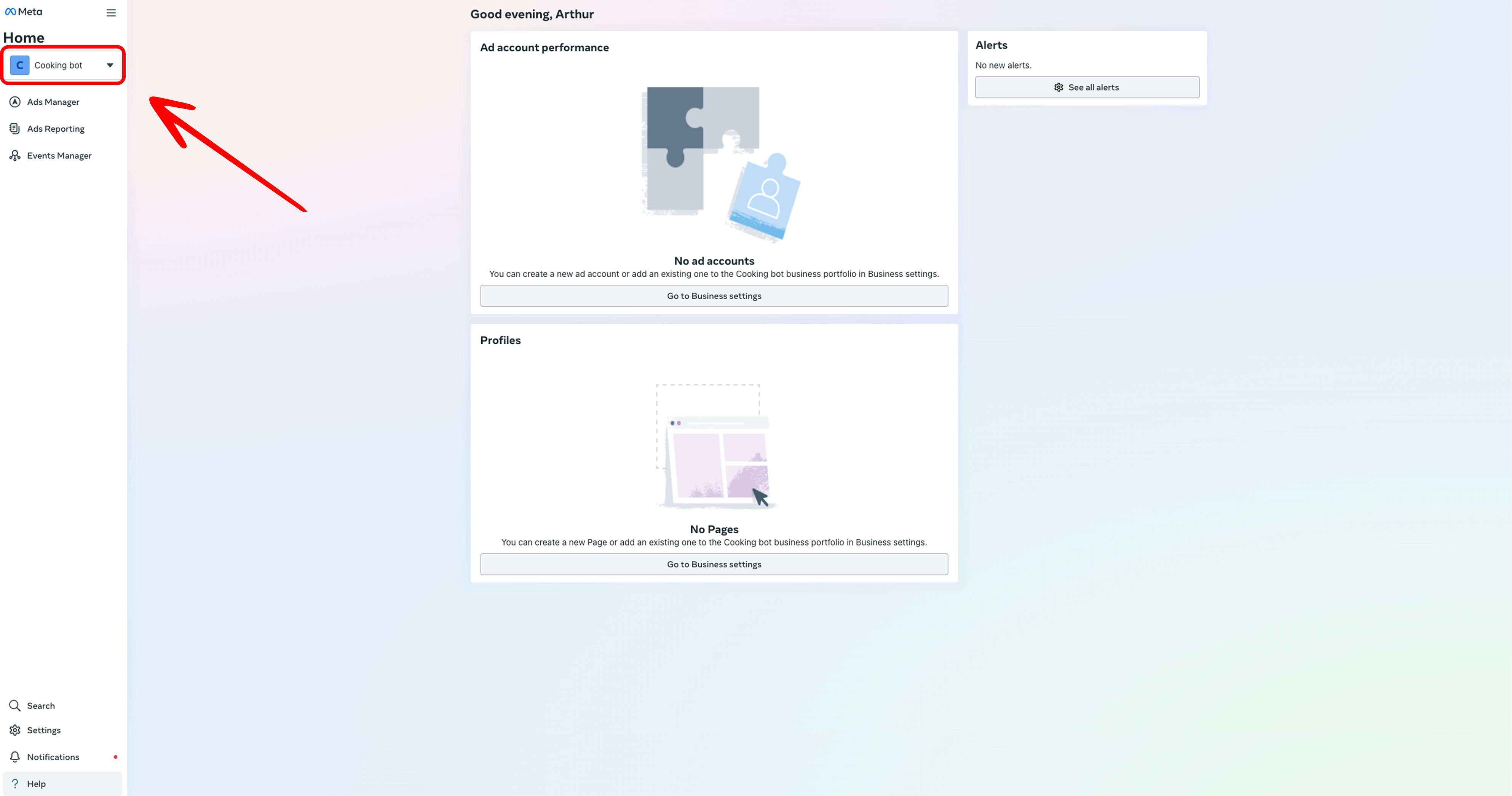 Meta Business Portfolio creation confirmation screen