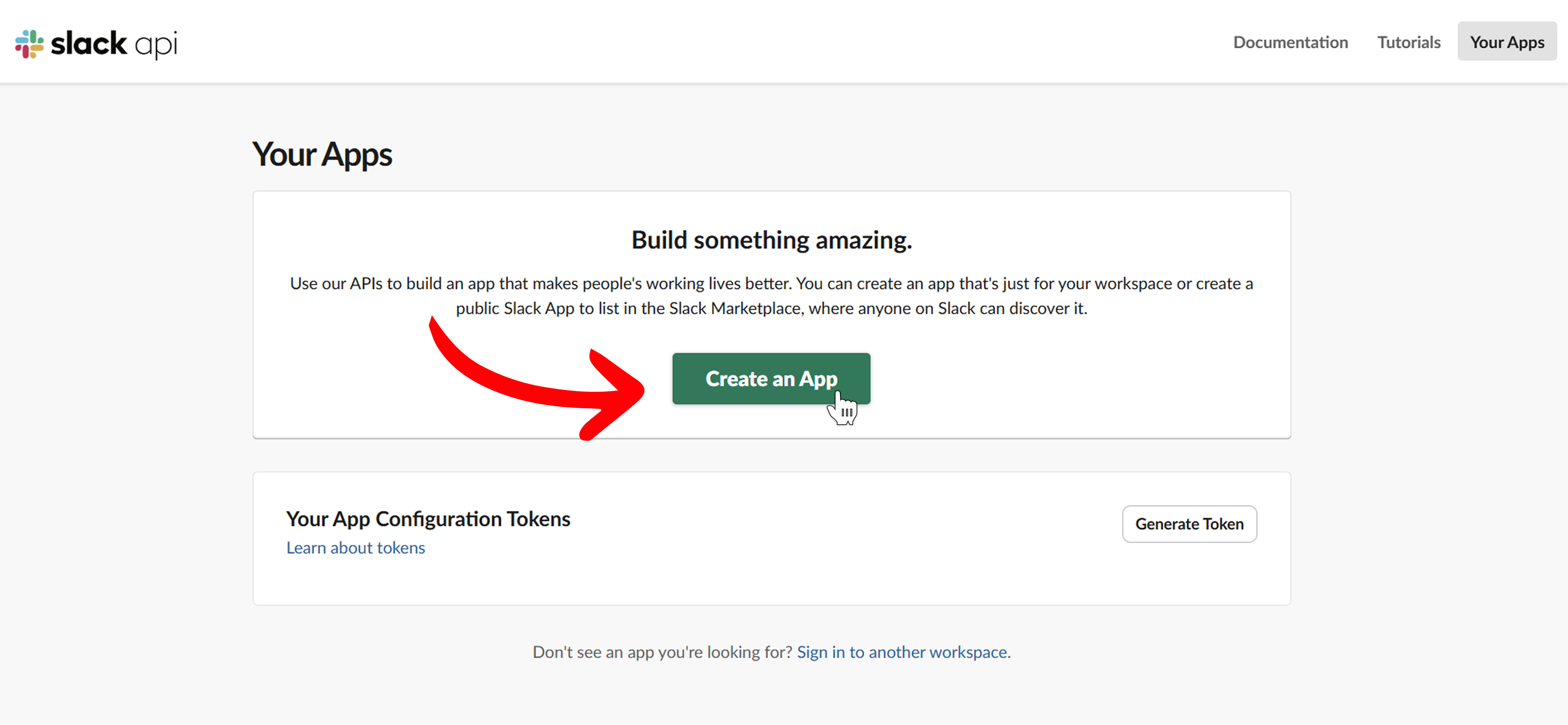 Create an App button