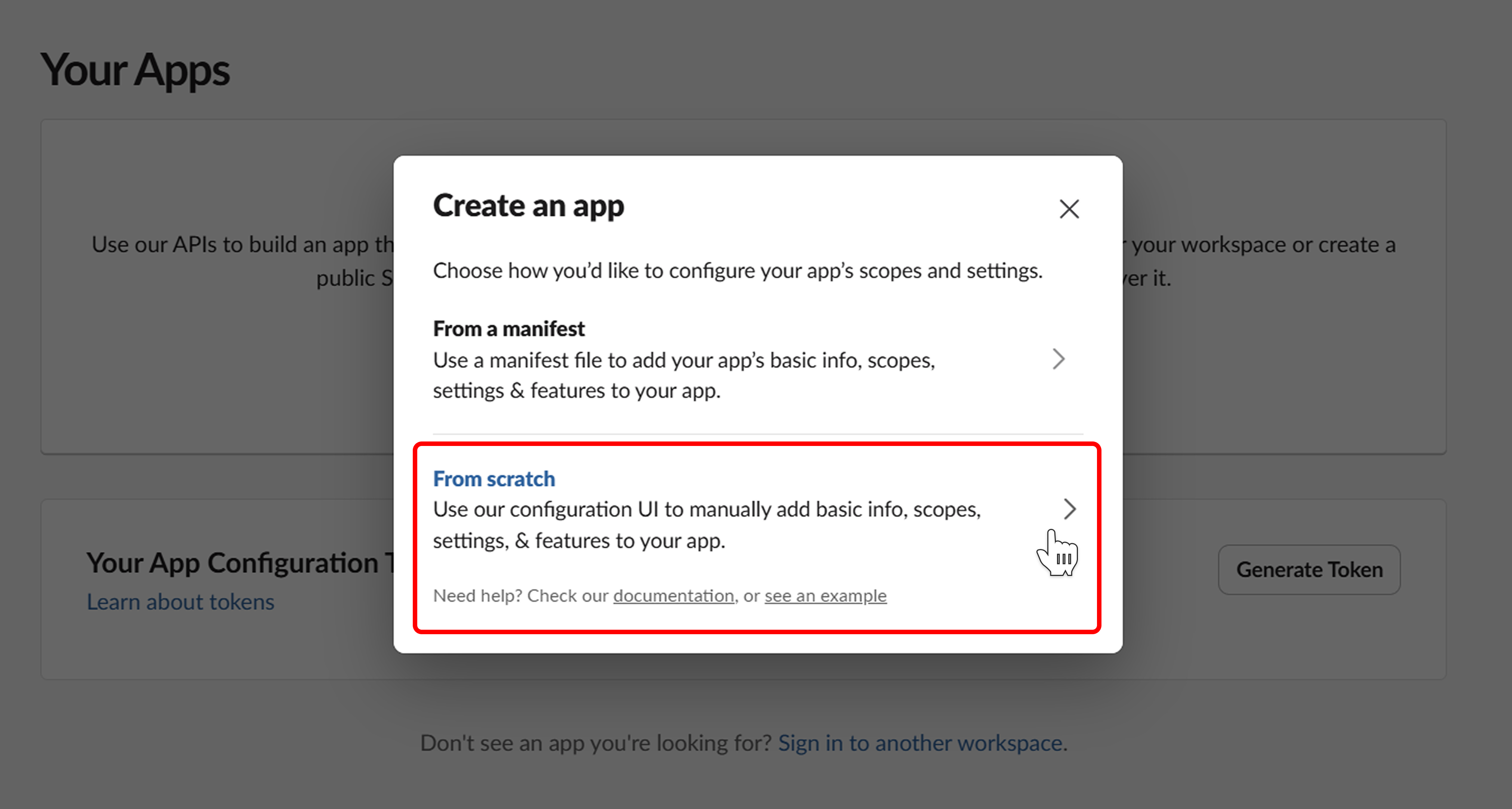 Create an app modal - From scratch option