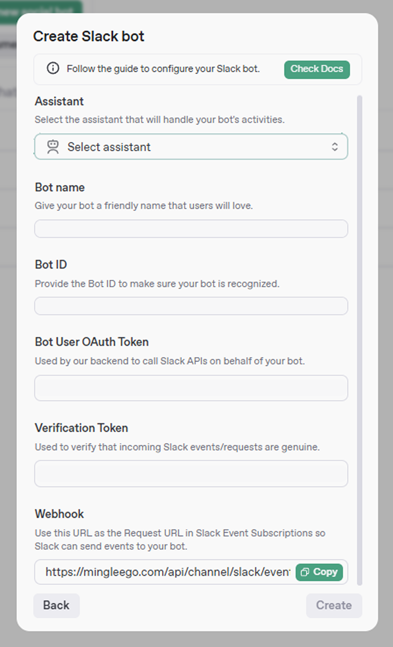 Create Slack Bot Form