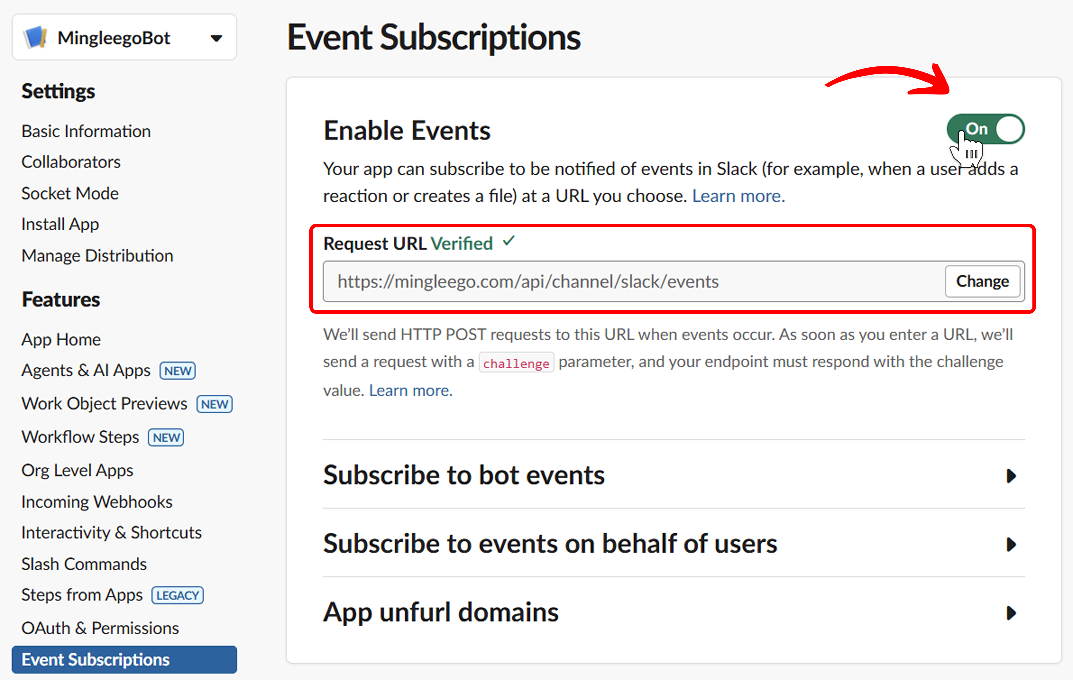 Event Subscriptions - Request URL verification