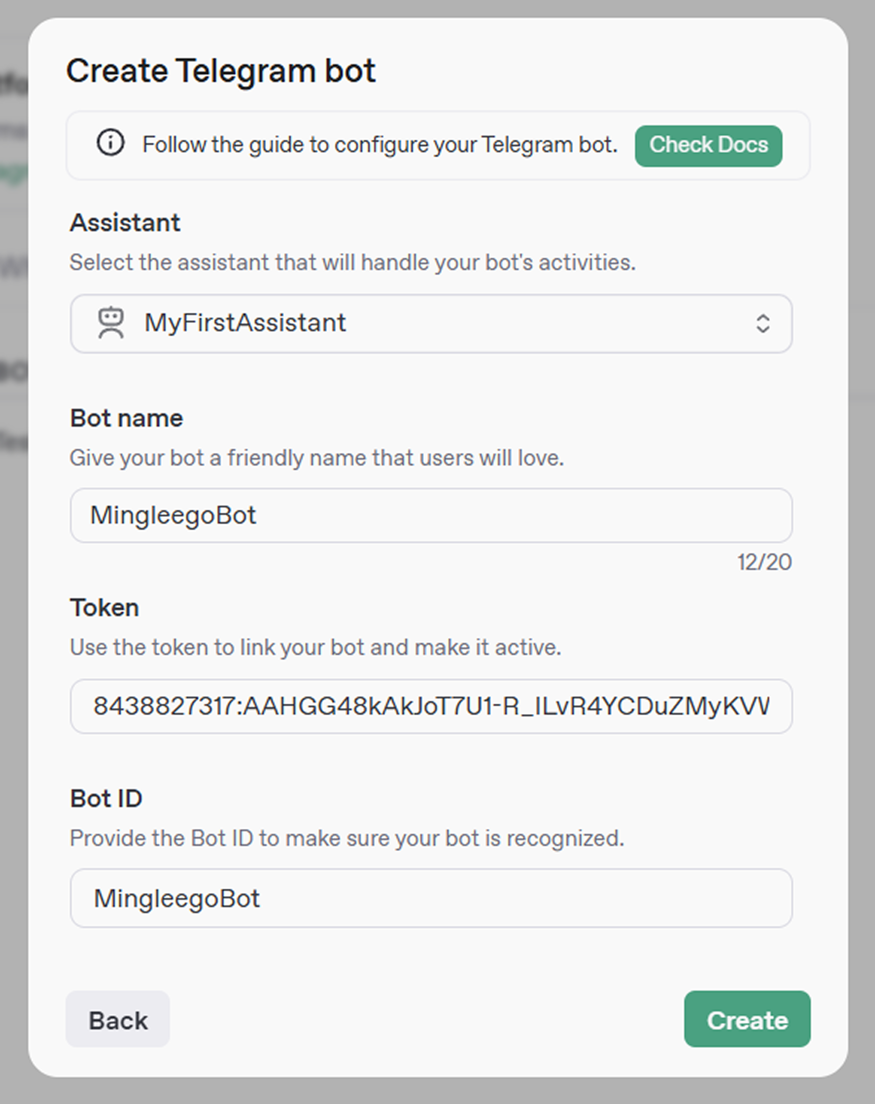 Create Telegram Bot Form on Mingleego