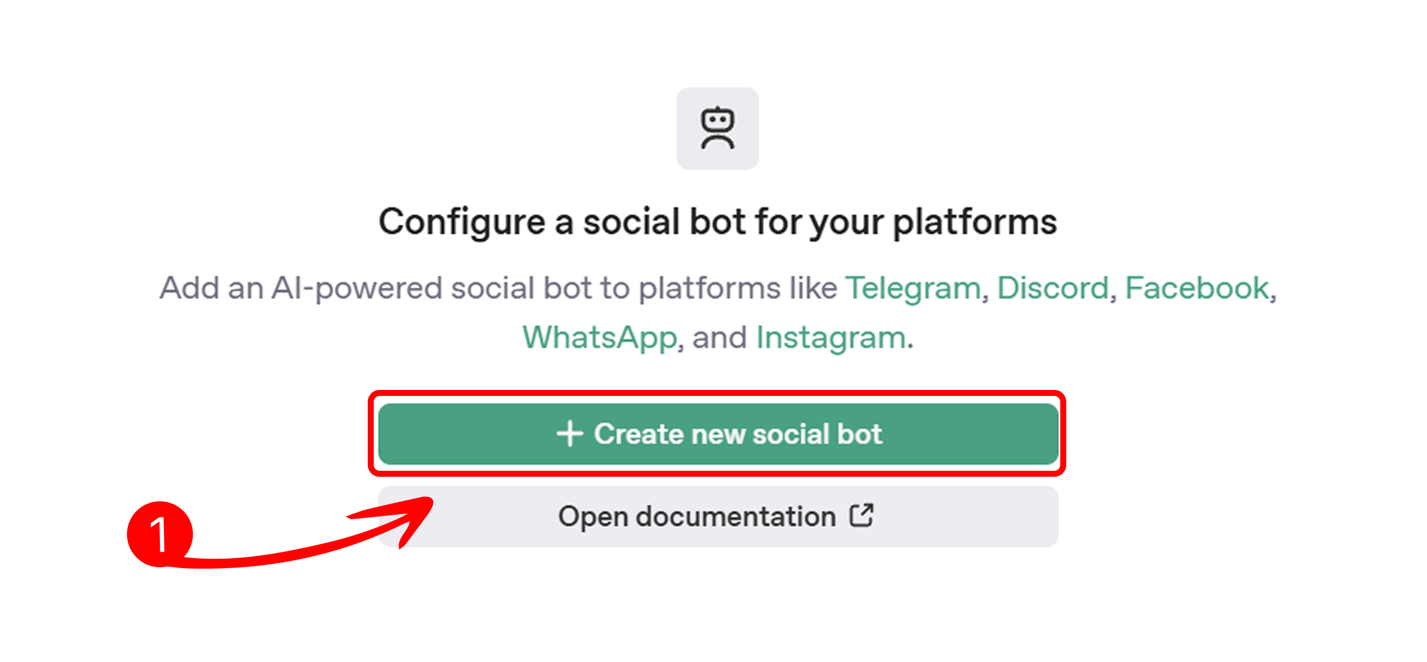 Create New Social Bot Button