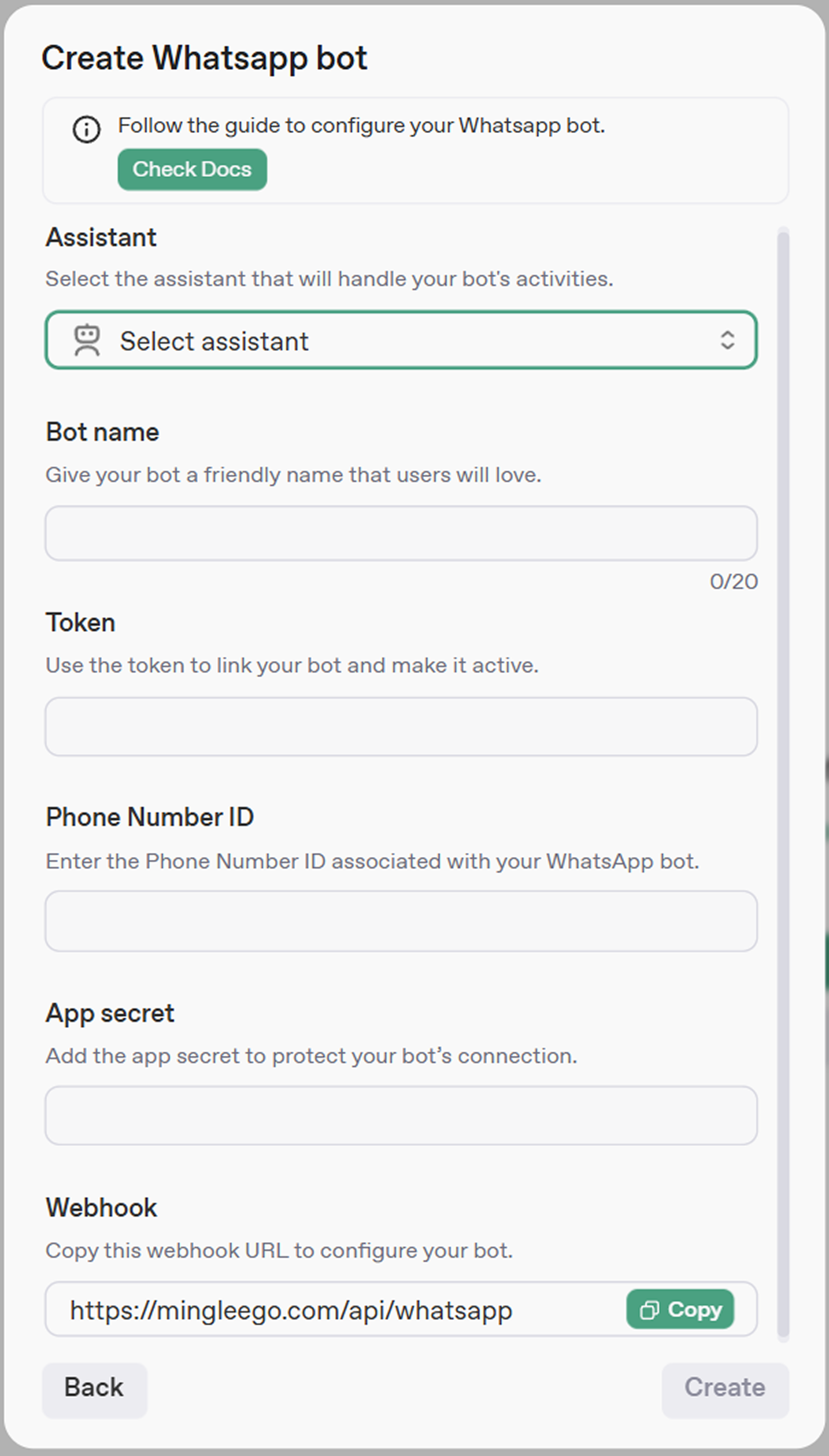 Create WhatsApp Bot Form