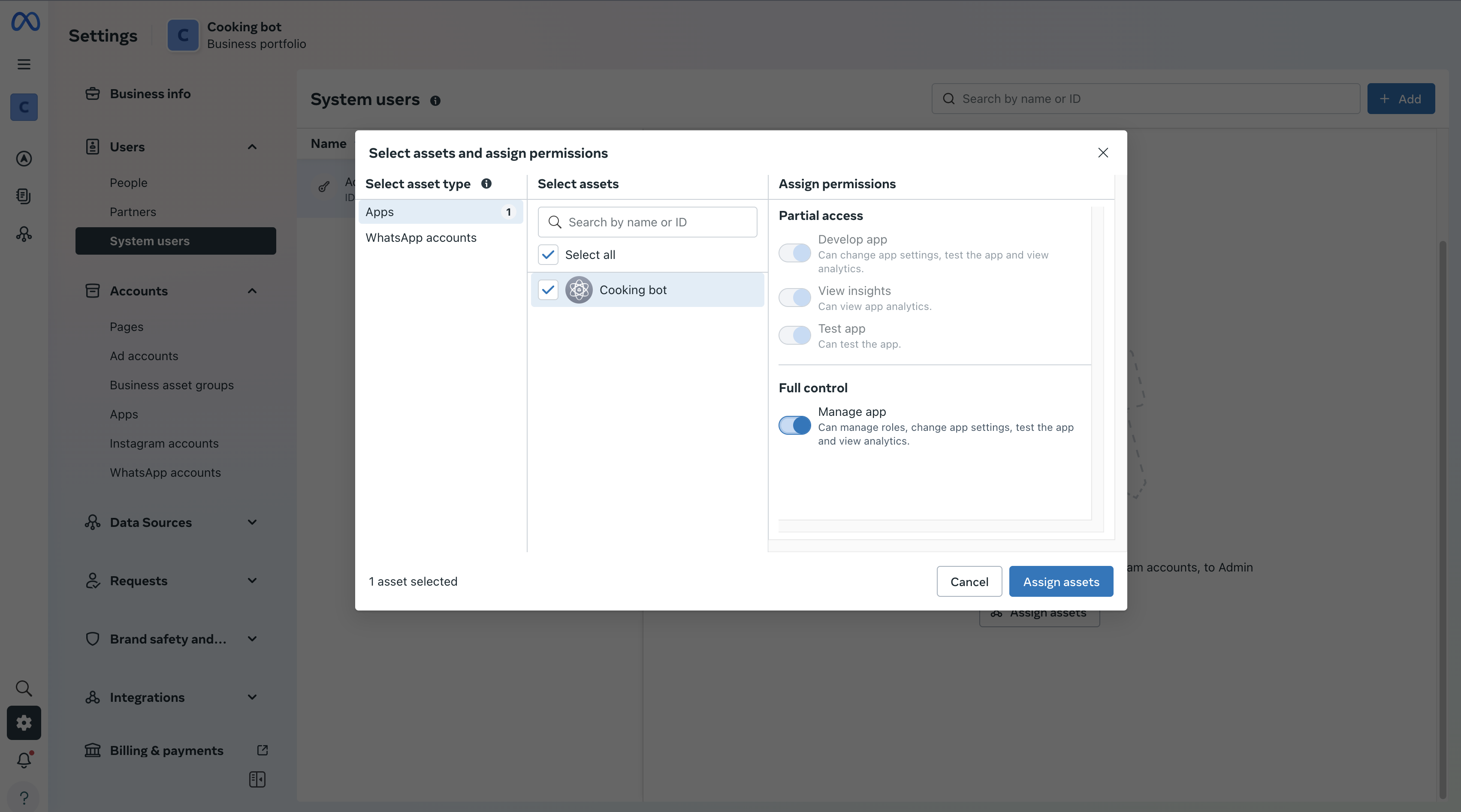 Select Asset and Choose Full Control