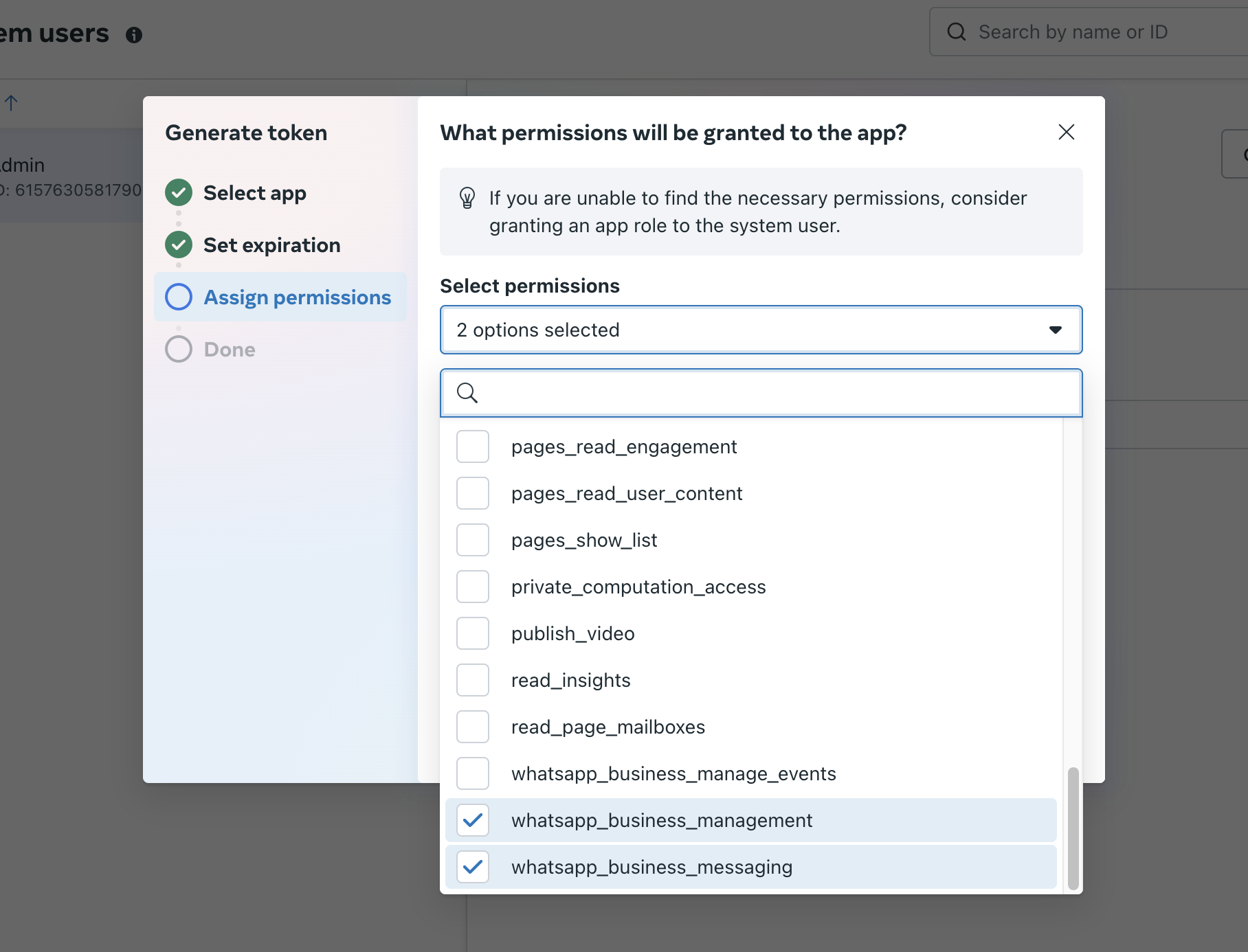Select WhatsApp Permissions